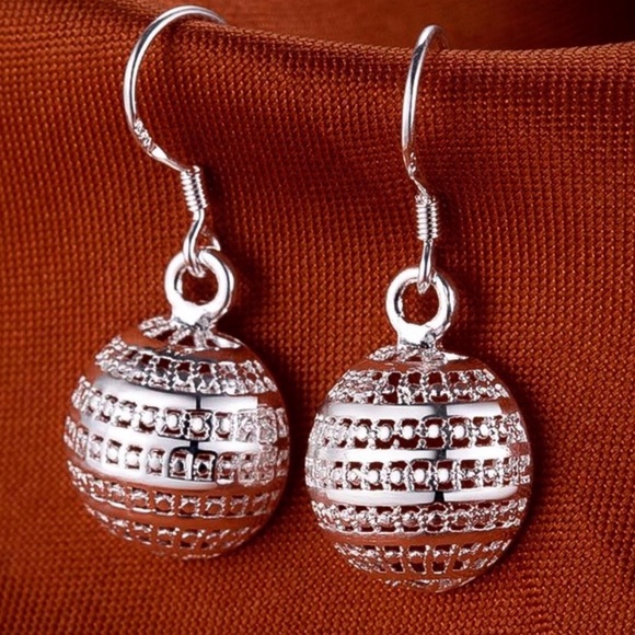 925 Stamped Half Sphere Earrings - Picture 3 of 5
